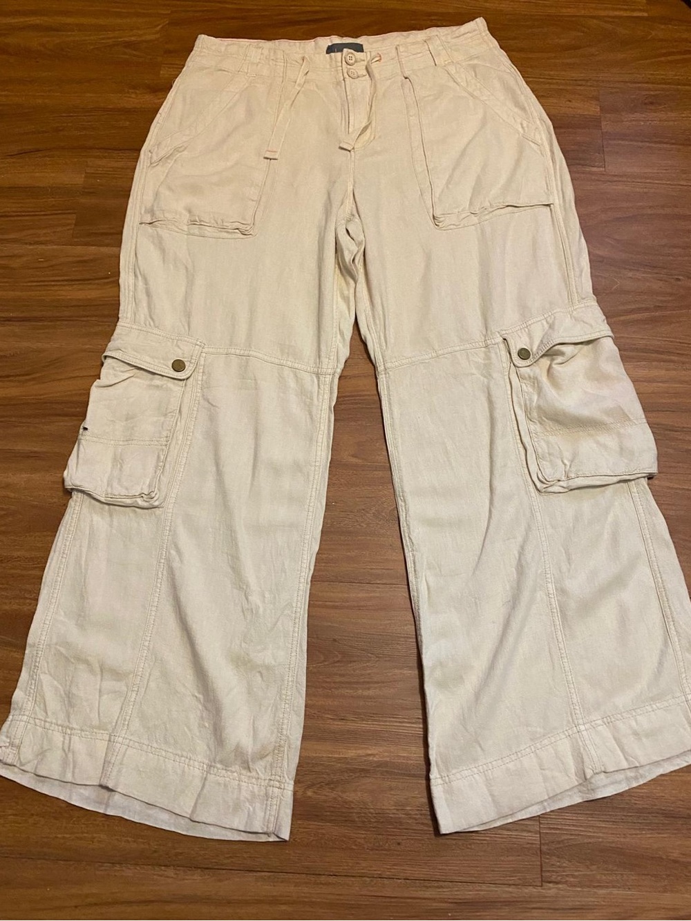 Anthropologie Relaxed Beige Cargo Pants for Women — Wide Leg Utility Trousers